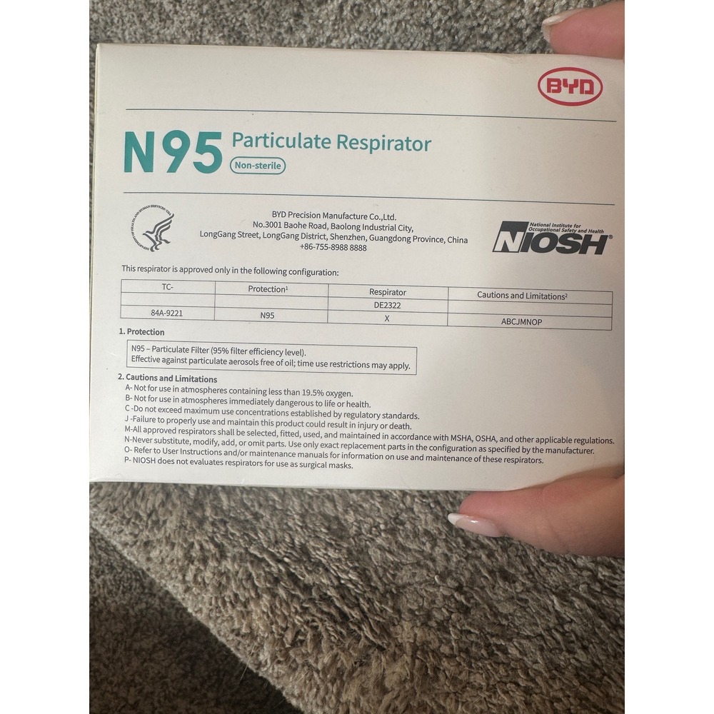 BYD DE2322 N95 Respirator Face Mask 200‎ New Masks (10 boxes of 20) Factory Seal - Picture 5 of 5